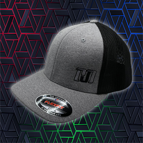DJD Heather Grey/Black Flex Fit Trucker Fitted Small Black and Grey Logo