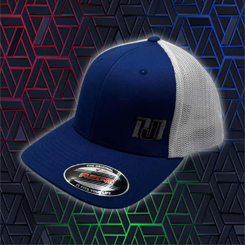 DJD Blue/White Flex Fit Trucker Fitted Small Black and GreyLogo